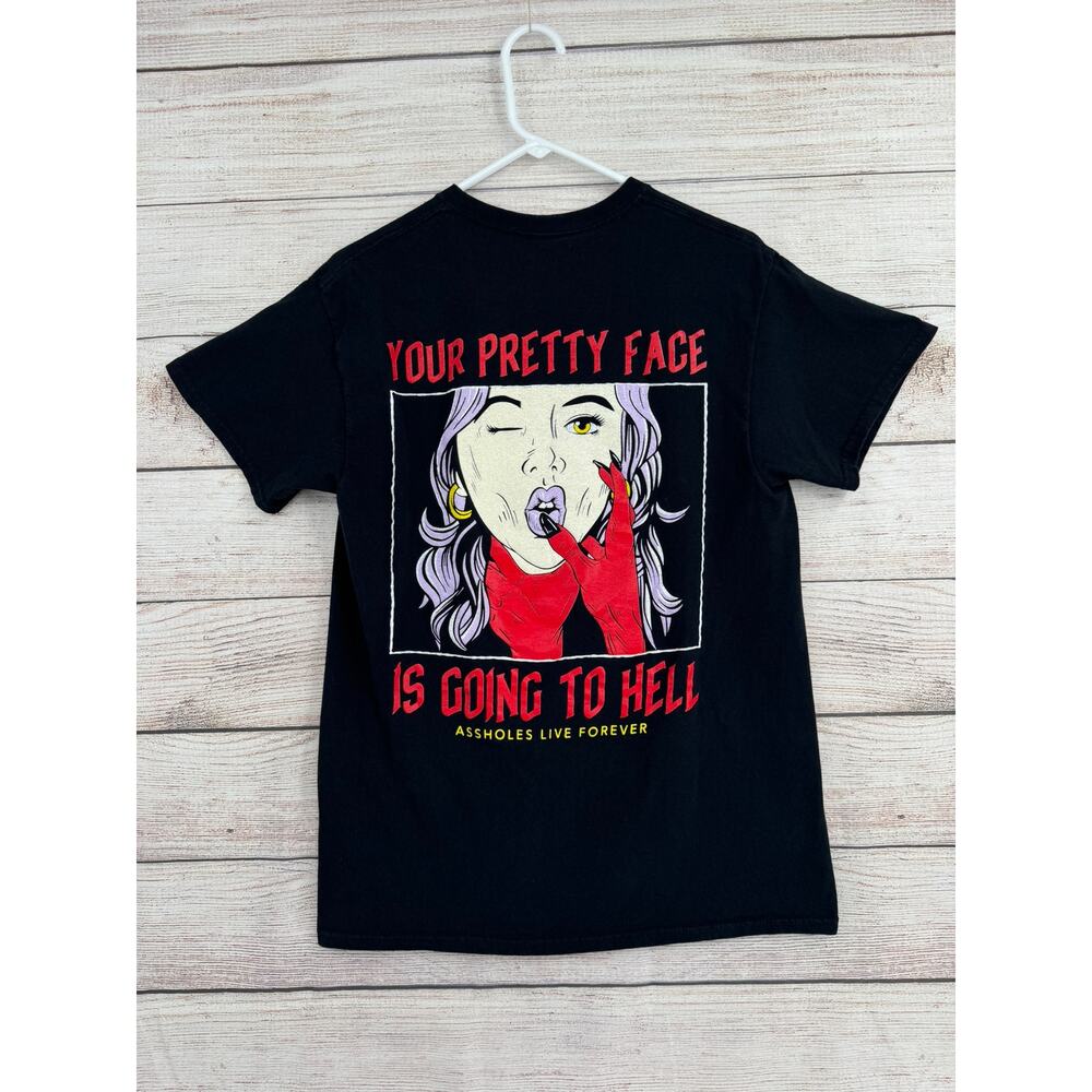 A$$holes Live Forever Linda Finegold Pretty Face T-Shirt Adult Medium Black ALF‎